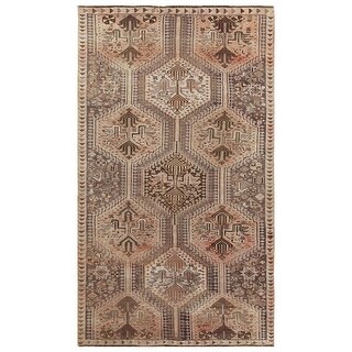 Hand Knotted Brown Overdyed & Vintage with Worn Wool Oriental Rug (4'3 ...