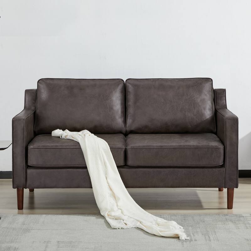 Artdeco Home - Sedona Modern Loveseat Sofa, Faux Linen / Vegan Leather Couch - Brown