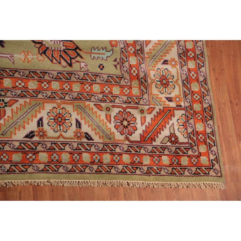 Light Green Heriz Serapi Indian Large Rug Handmade Wool Carpet - 11'11"x 14'6"