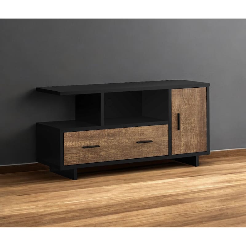 HomeRoots 47" Brown and Black Cabinet Enclosed Storage TV Stand - n/a
