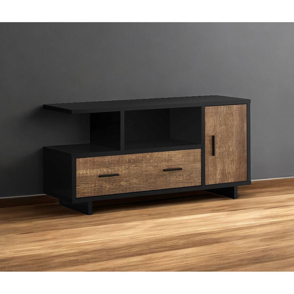 HomeRoots 47" Brown and Black Cabinet Enclosed Storage TV Stand - n/a