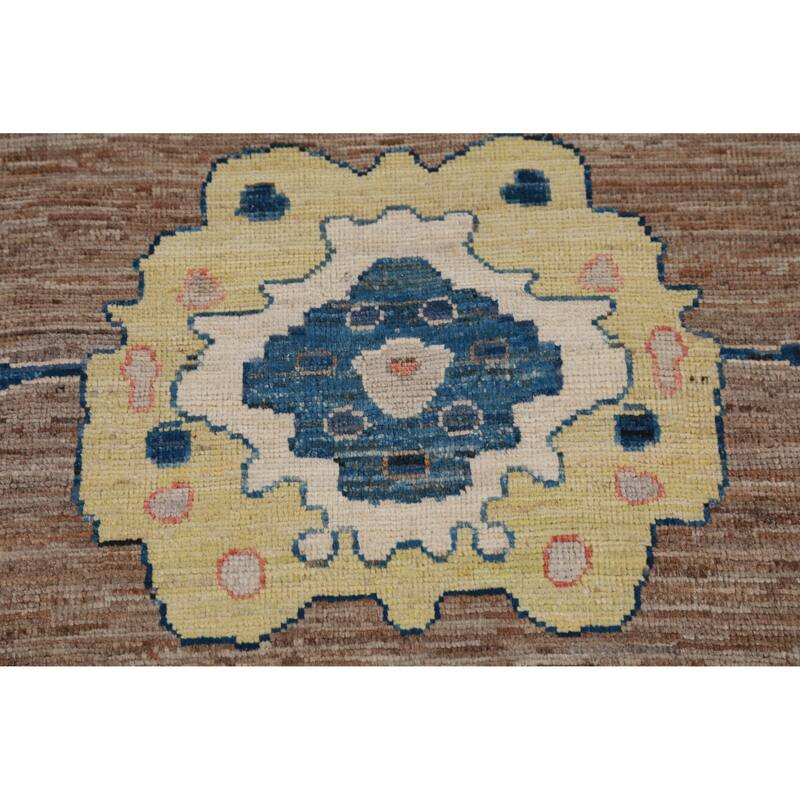 Hand Knotted Oriental 100% Wool Carpet Transitional All-Over Brown Oushak Area Rug - 11' 9'' X 9' 2''