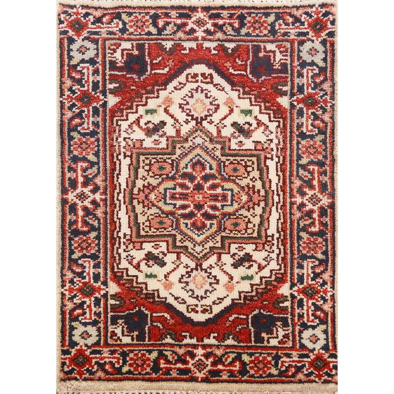 Hand Knotted Oriental 100% Wool Carpet Traditional Medallion Beige & Ivories Heriz (serapi) Area Rug - 3' 0'' X 2' 0''