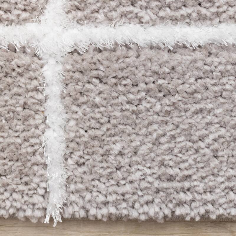 Sutton Collection - Plush Polyester Cream White Lines Area Rug