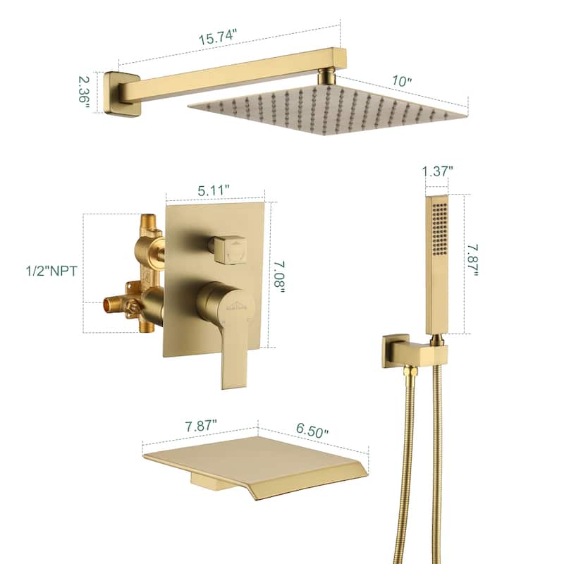 3-Function Wall Mount Shower Faucet with 12 in. Fixed shower head