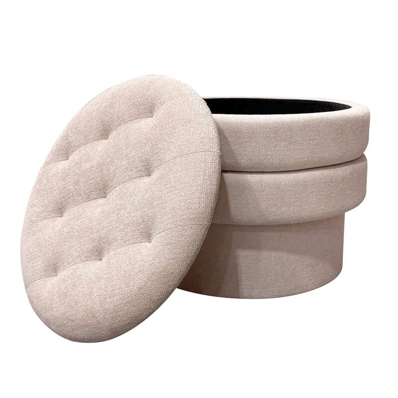 Modern Fabric Round Storage Ottoman