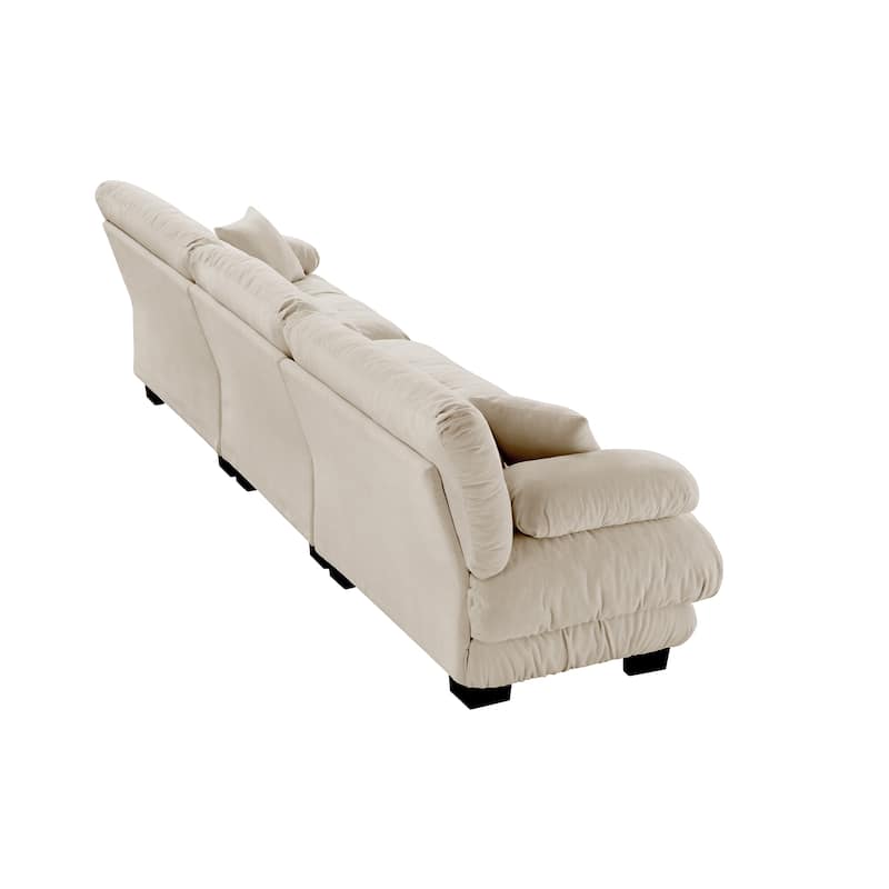 133.8" Chenille 4-Seat Sofa with Round Bolster Armrests, Deep Seat Cushions for Living Room