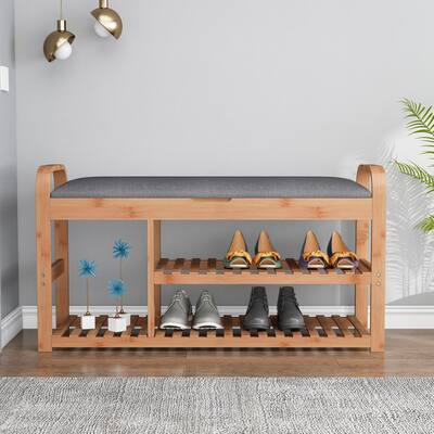 Bamboo Storage Bench with 3 Shelves