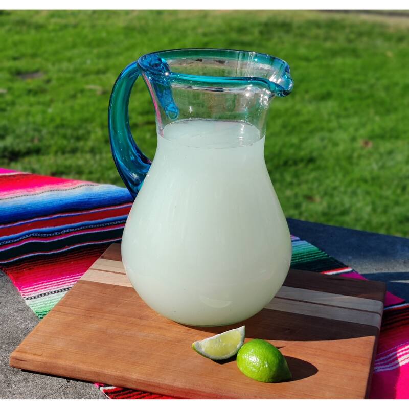 Mexican Hand Blown Glass Pitcher – Aqua Rim and Handle (84 oz)