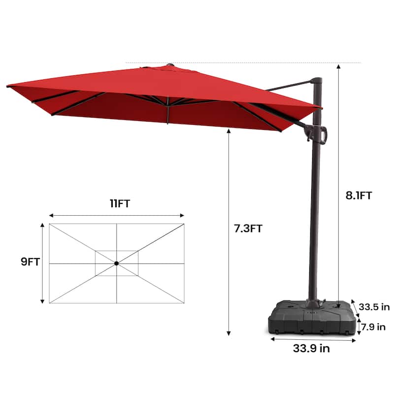 Pellebant 9 FT x 11 FT Outdoor Cantilever-Offset Umbrella with Base Stand