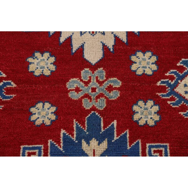Red Geometric Kazak Rug Hand-Knotted Living Room Wool Carpet - 6'9" x 9'6"