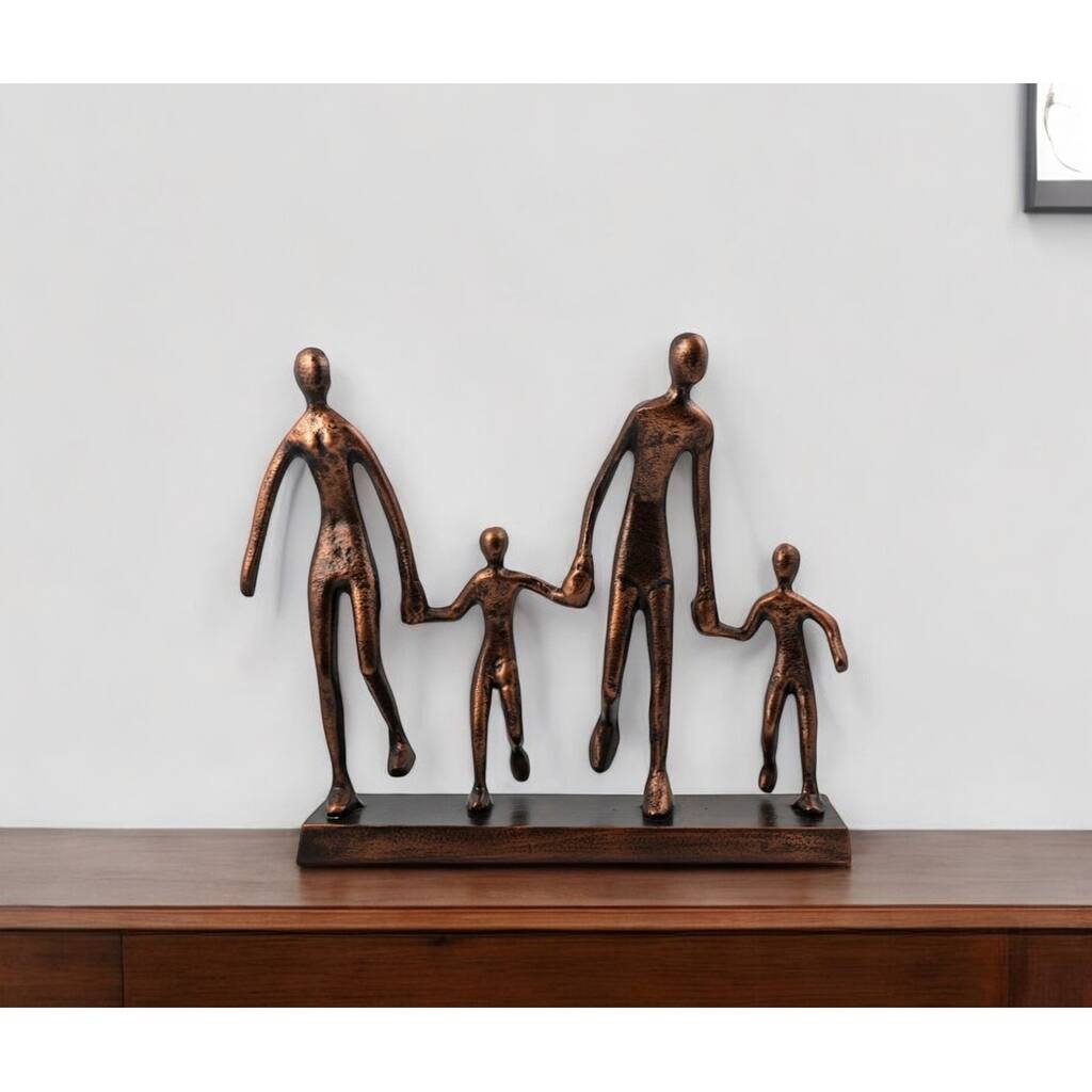 HomeRoots 13" Copper Aluminum People Tabletop Sculpture - 14.75' X '12.5' X '3.75