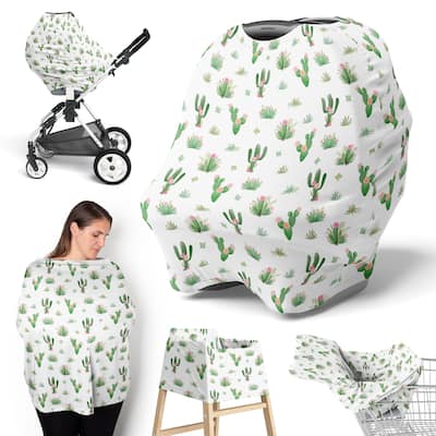 Cactus Floral Collection Girl 5 in 1 Baby Car Seat and Nursing Cover Pink and Green Boho Bohemian Watercolor Shabby Chic Desert