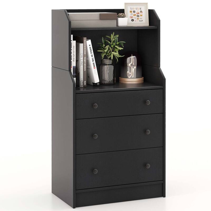 Costway 3-Drawer Dresser 44" Tall Wood Storage Organizer Chest with 2 - Black - 3-drawer