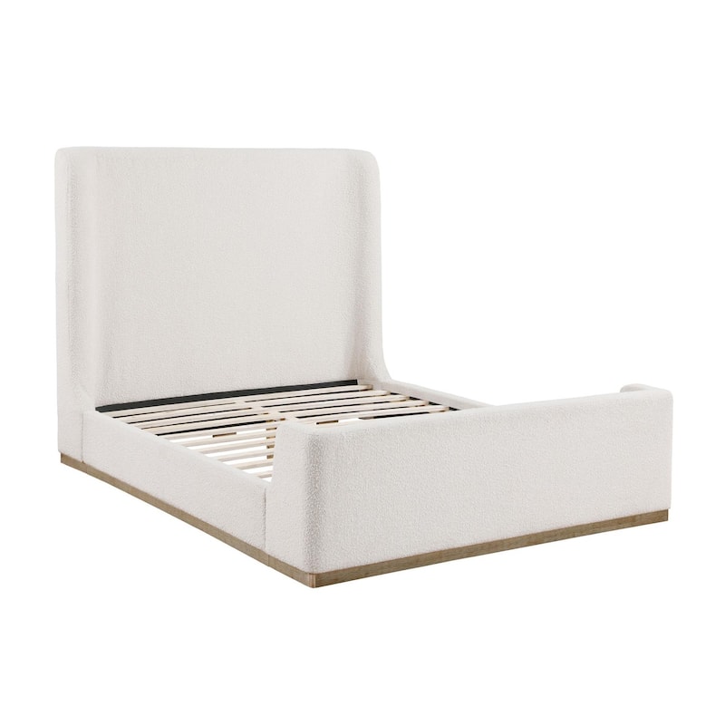 Vindra Cream Upholstered Wingback Platform Sleigh Bed