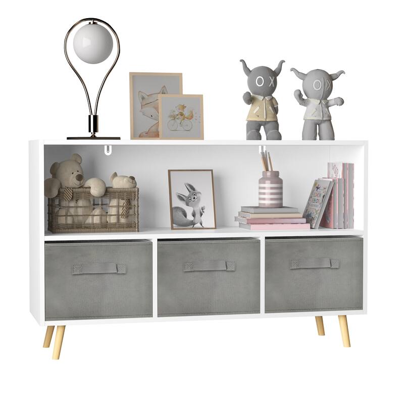 Kids bookcase with Collapsible Fabric Drawers, Children's Book Display, Toy Storage Cabinet Organizer