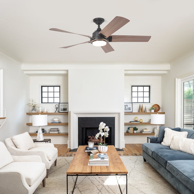 52" Modern Black Ceiling Fan with Dimmable LED Light and Remote