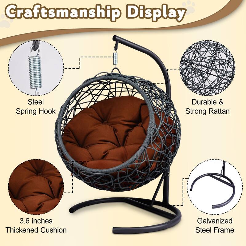Modern Pet Hammock, Rattan Swing Bed with Stand & Removable Cushion, Gift for Cat/Dog Lovers, Space-Saving Indoor-Outdoor