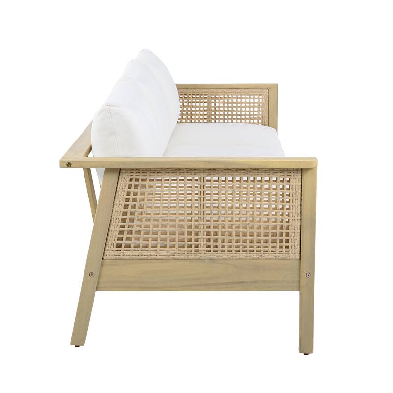 Christopher Knight Home - Nordic Modern Outdoor Acacia Wood & Wicker 3-Seater Sofa with Waterproof Cushions