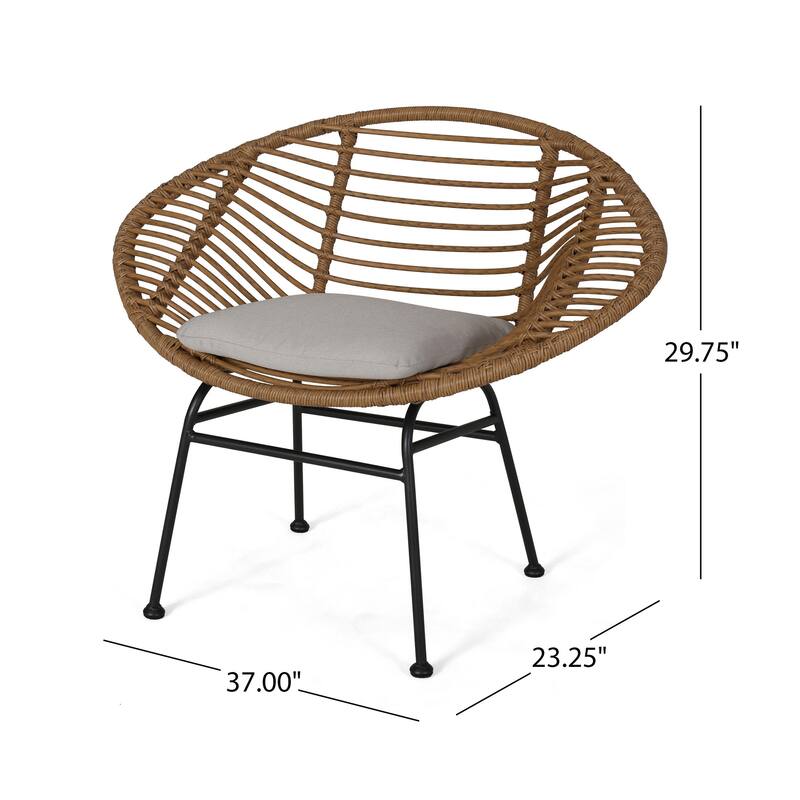 Outdoor Accent Chair Set of 2, Beige, Basket Brown Faux Rattan, Black