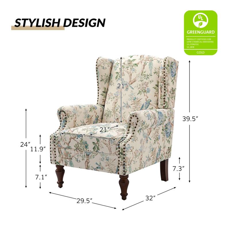 Gott Traditional Wingback Armchair with Solid Wood Legs Set of 2 by HULALA HOME
