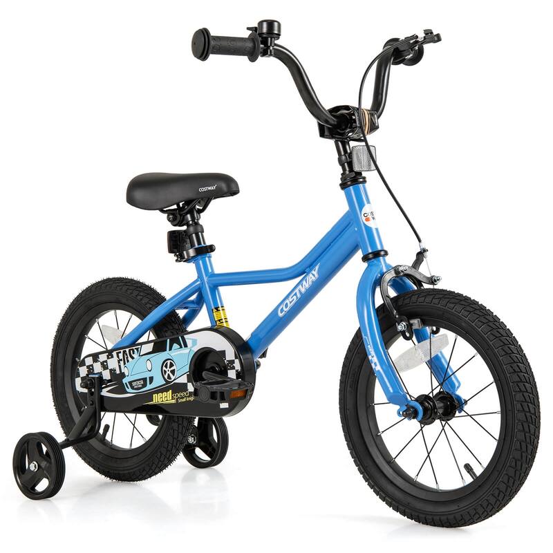 Costway 12"/14"/16"/18" Kids Training Bike with Removable Training - 14" Navy - 14 inch