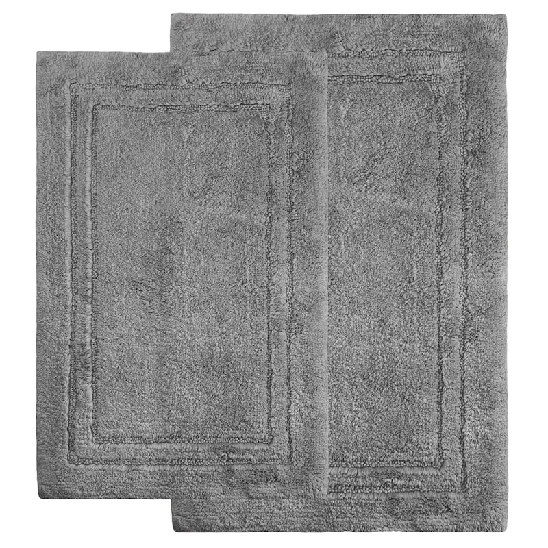Superior Cotton Solid Non-slip Backing 2-Piece Bath Rug Set - Charcoal