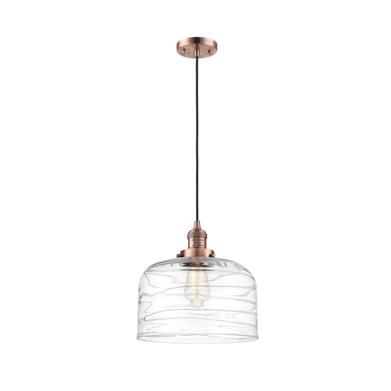 Innovations Lighting Franklin Restoration Bell - 1 Light 12" Cord Hung Mini Pendant - Antique Copper/Clear Deco Swirl