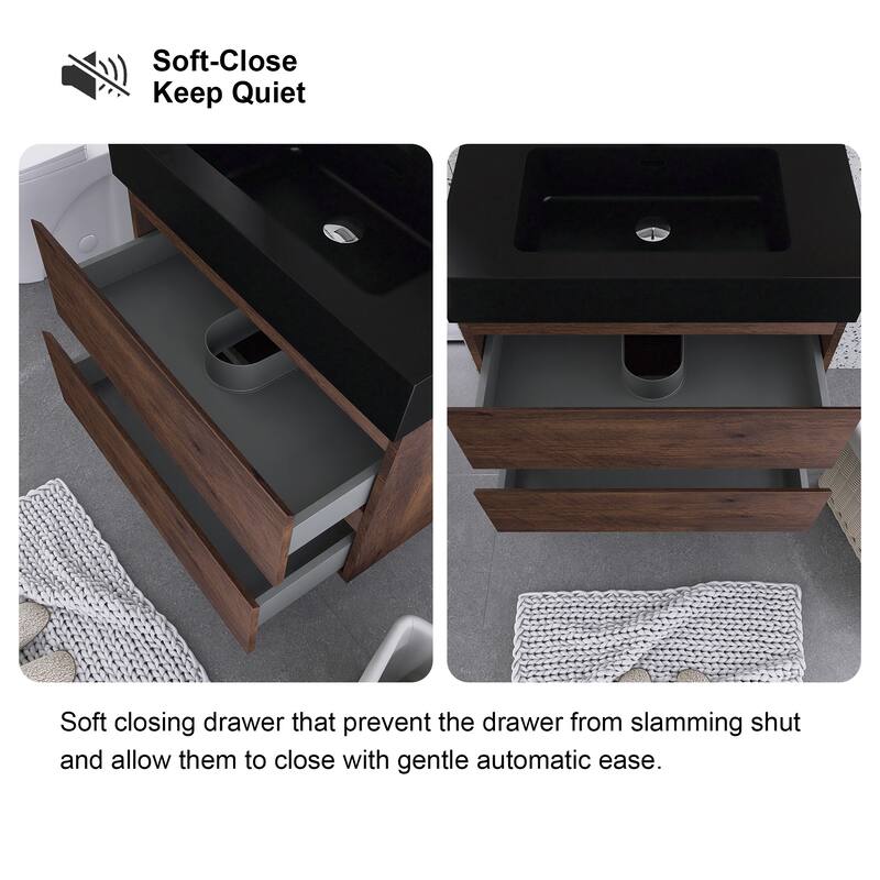 Floating Bathroom Vanity with Black Solid Surface Top