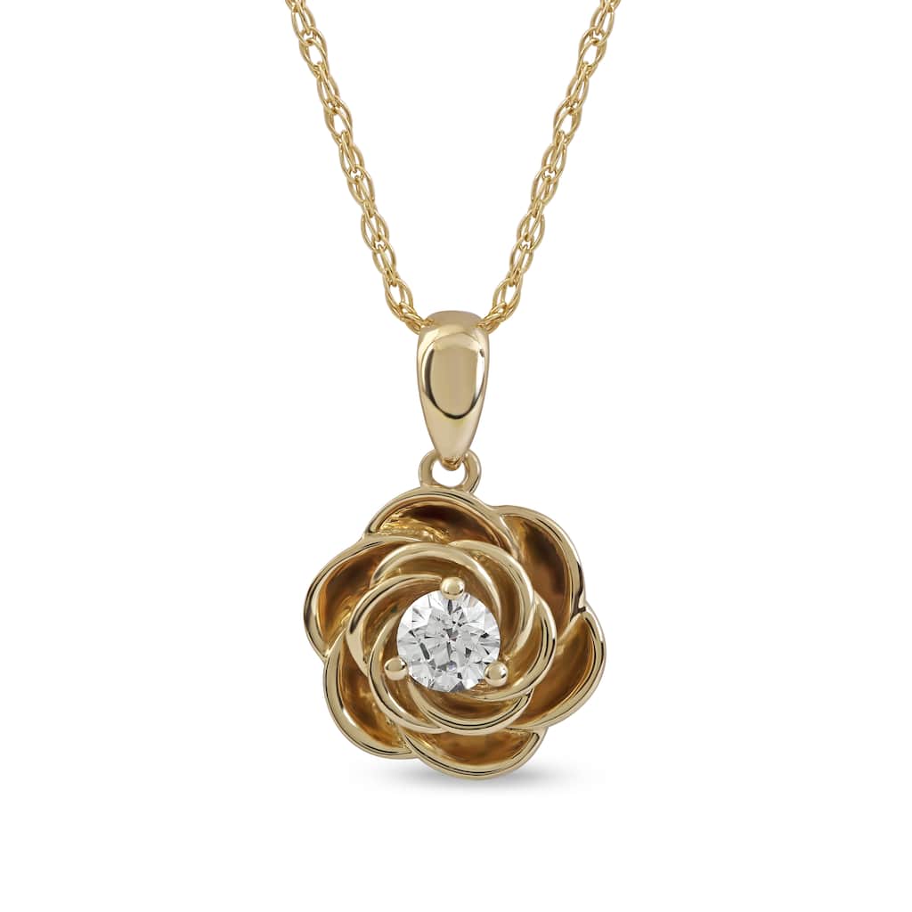 10K Gold 1/5ct TDW Diamond Rose Pendant Necklace for Women