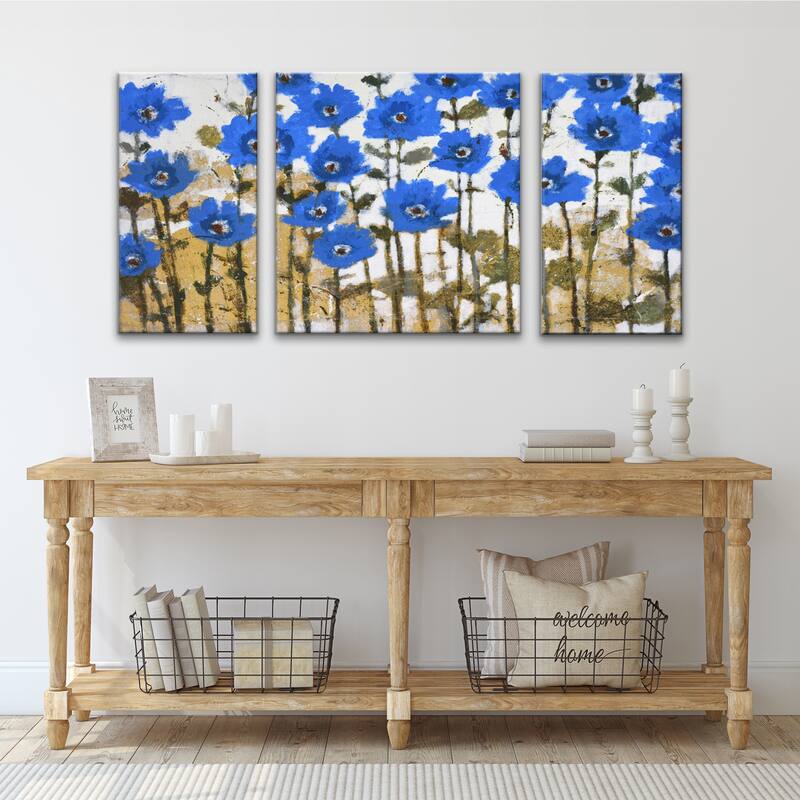 'Spring Sapphires' 3 Piece Wrapped Canvas Wall Art Set by Norman Wyatt Jr.