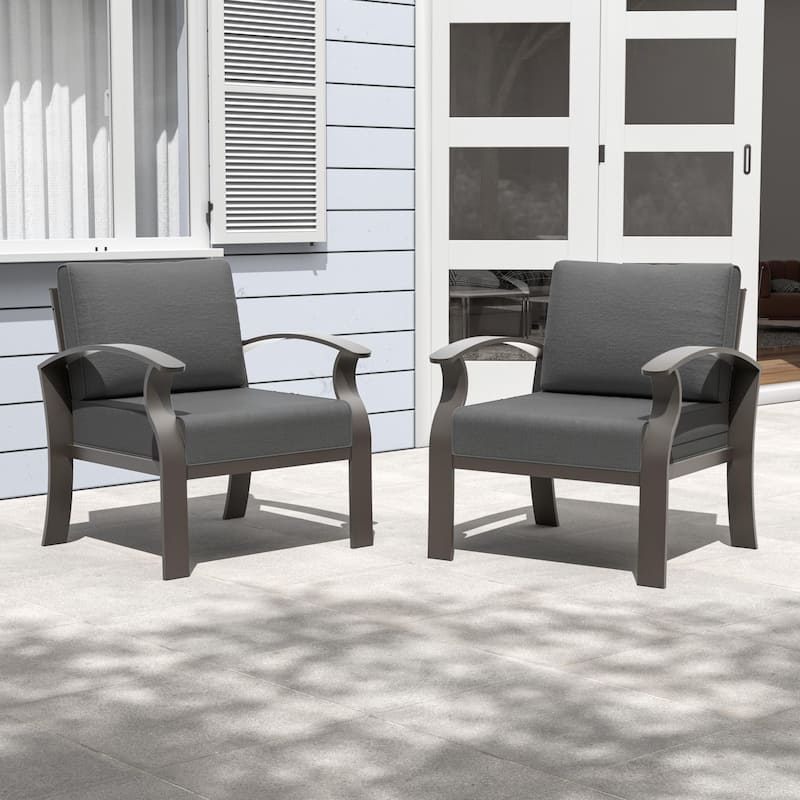 2-Seats Outdoor Aluminum Sofas Chairs with Grey Cushions