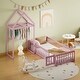 preview thumbnail 34 of 94, Wooden Floor Bed with Fence Railings and Detachable Headboard, Kids Dress Up Rack, Kids Montessori Style Playhouse Frame
