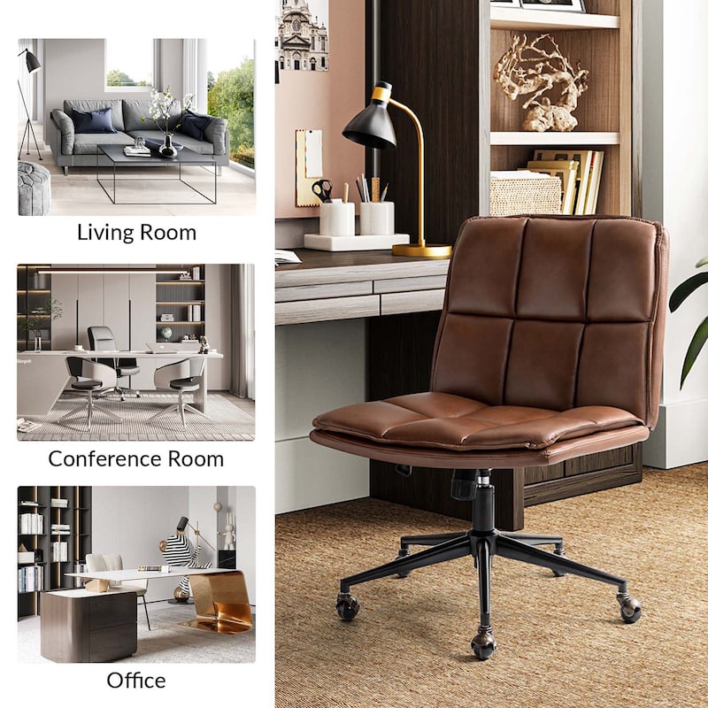 Judy Mid-century Modern Oversize Faux Leather Swivel Tilting Task Office Chair By HULALAHOME