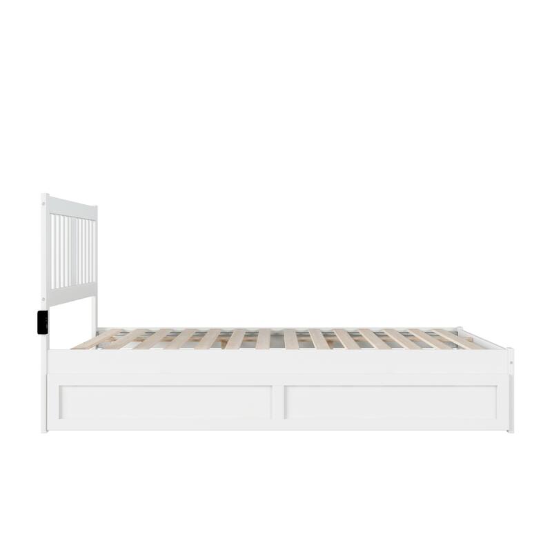 Seaside Style Twin XL Platform Bed with Trundle & Charging Station - White Bed Frame