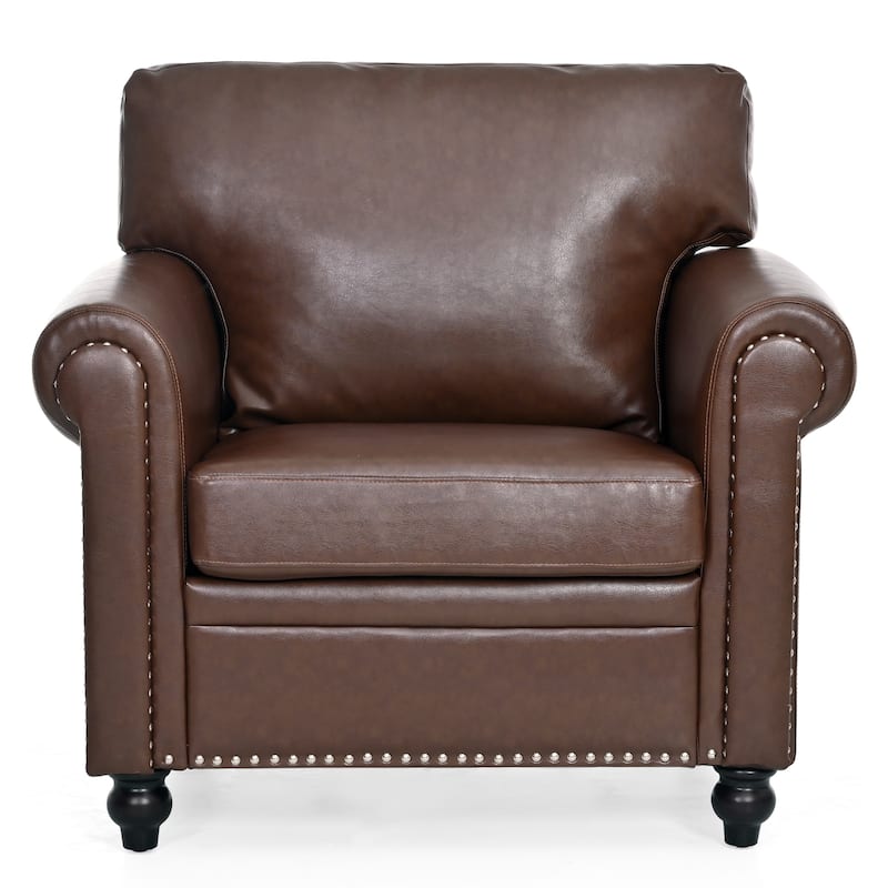 Brown PU 37.4" Accent Chair with Nailheads