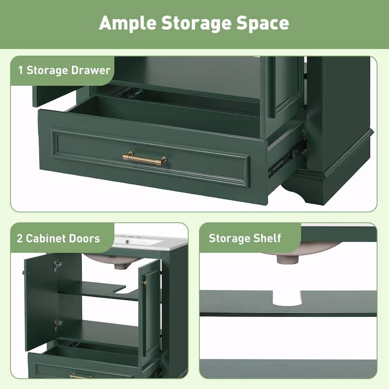 30" Luxurious Bathroom Vanity with Ceramic Sink - Bathroom Cabinet with 2 Large Soft Closing Doors