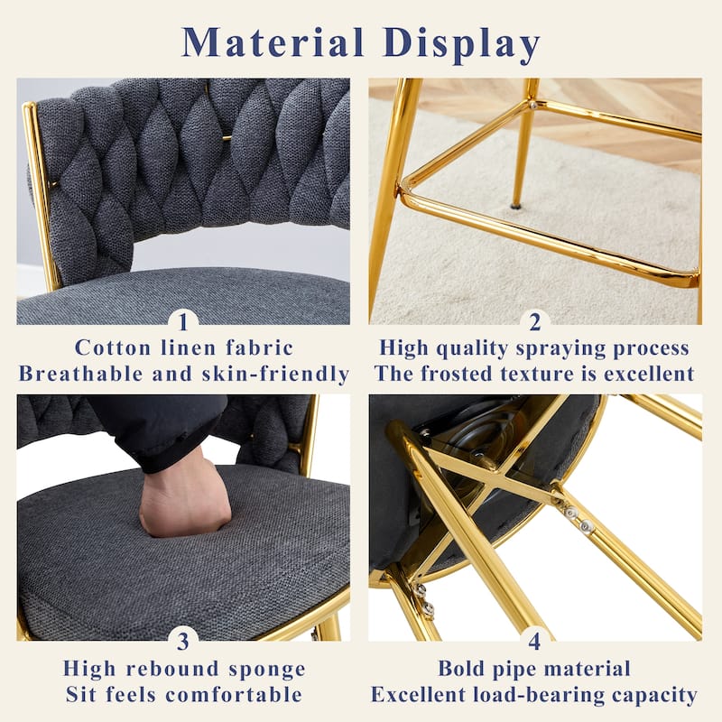 Four-Piece Rotating Swivel Chair, Cotton And Linen Soft Seat Surface, Golden Metal Legs, Rust-Proof And Wear-Resistant