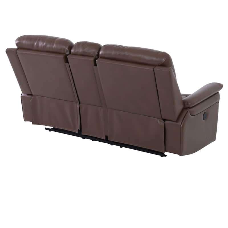 Reddish Brown Breathing Leather 3-Piece Living Room Recliner Sofa set