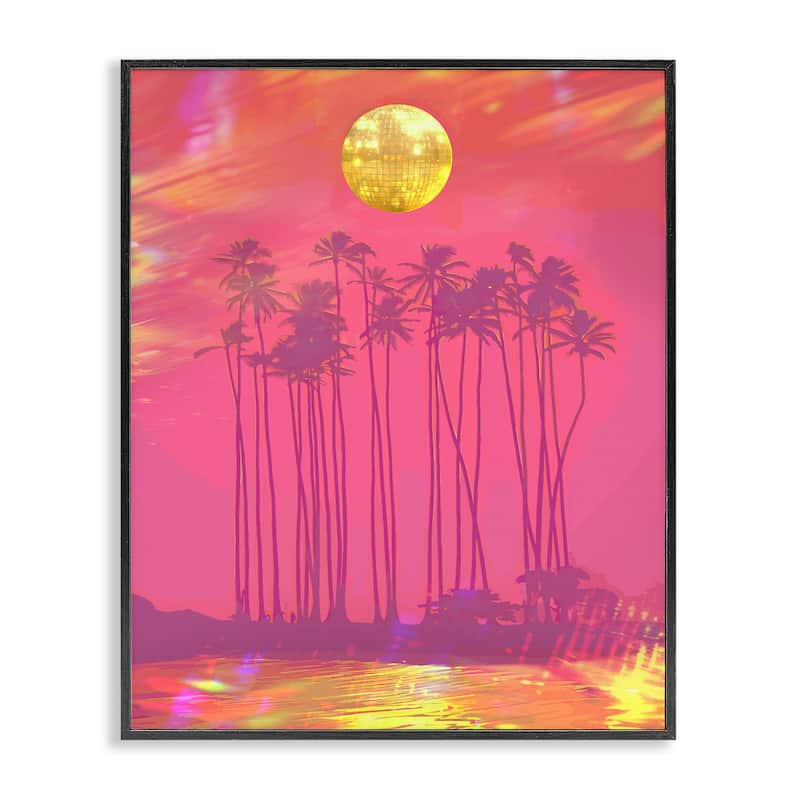 Stupell Disco Over Tropical Palms Framed Giclee Art Design By Lil' Rue - 11 x 14 - Black