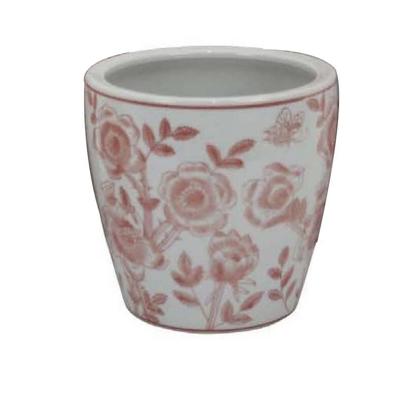 Elegant Pink Floral Design Ceramic Planter Pot with Indoor and Outdoor