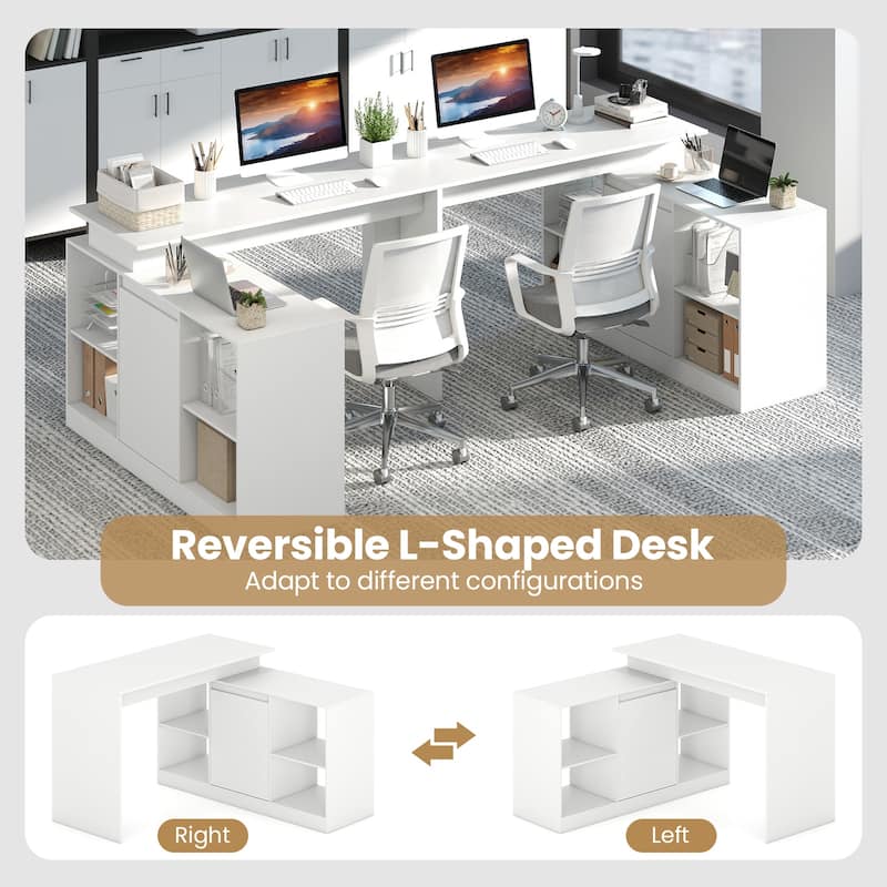 Gymax 48'' Reversible L-shaped Computer Desk w/2 Doors 4 Open Storage