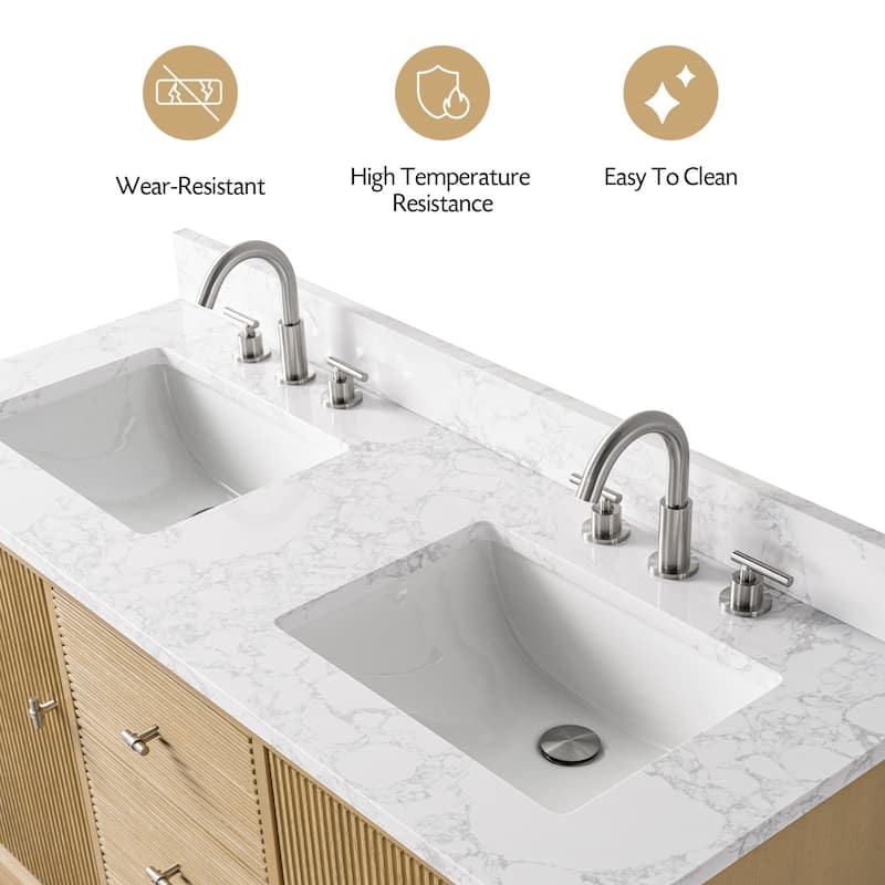 Vanity Art 54" Freestanding Bathroom Vanity with Engineered Marble Top and Sinks