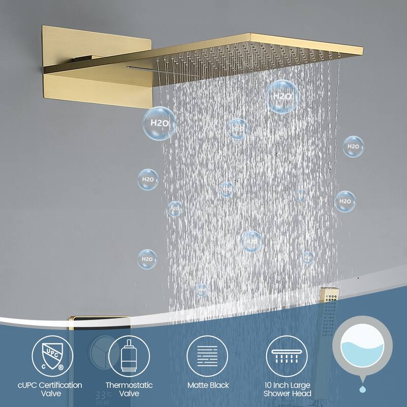 Digital Display Thermostatic Complete Shower System with Rough in-Valve, Rain Shower Faucet Set