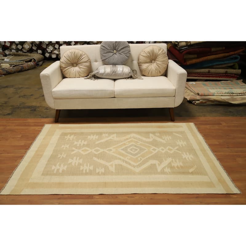 Hand Woven Oriental 100% Wool Carpet Southwestern Tribal Brown Kilim Area Rug - 5' 10'' X 3' 11''