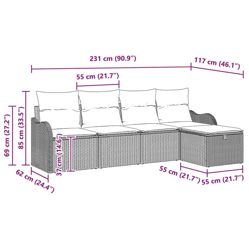 vidaXL 5/6 Piece Garden Sofa Set with Cushions - 90.9×46.1×27.2