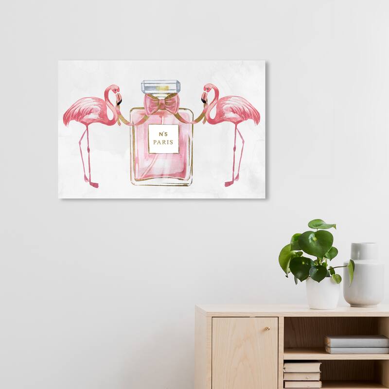 Wynwood Studio Canvas Fashion and Glam Flamingo Love Gold Pink and Pastel Pink Glam Wall Art Canvas Print - 20 x 30