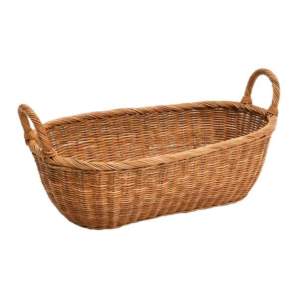 slide 2 of 10, Hand-Woven Wicker Basket w/ Handles, Natural
