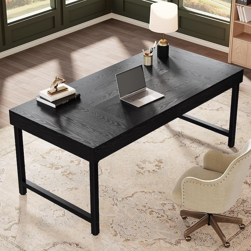 55 Inches Industrial Executive Desk, Rustic Simple Computer Laptop Desk with Strong Metal Legs