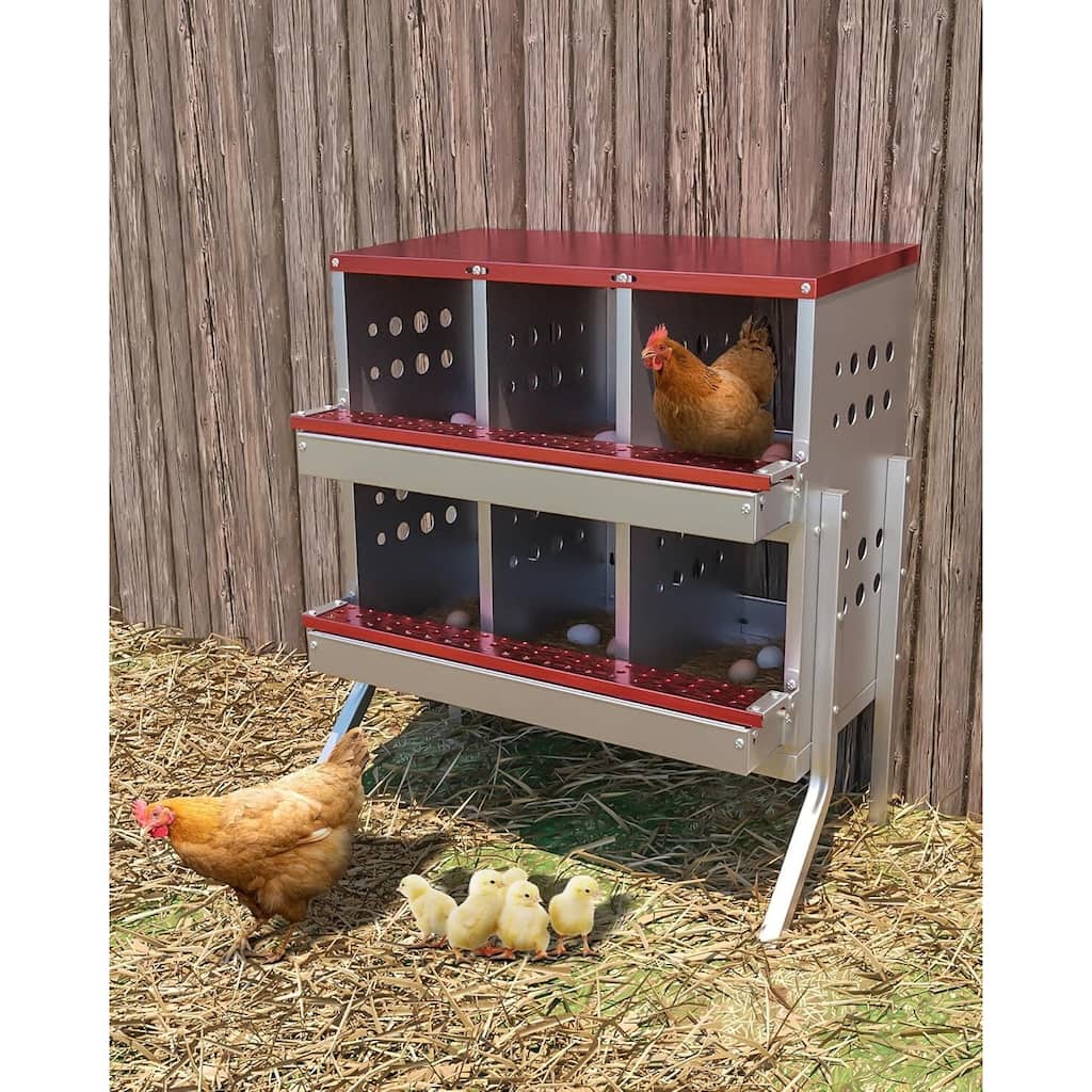 6-Compartment Metal Chicken Nesting Box, Waterproof Egg Laying Box